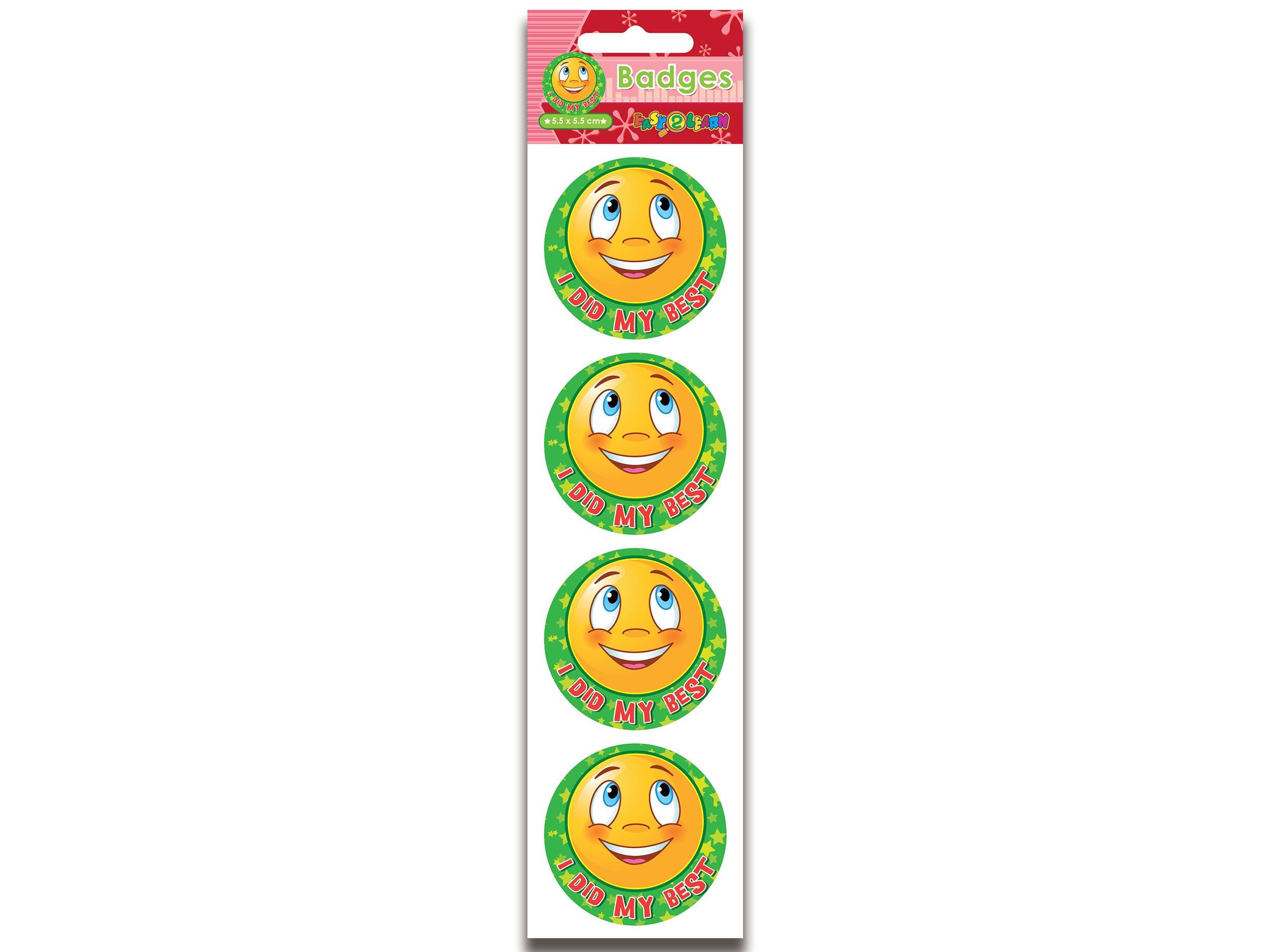 Pack of smiley face badges with a white background
