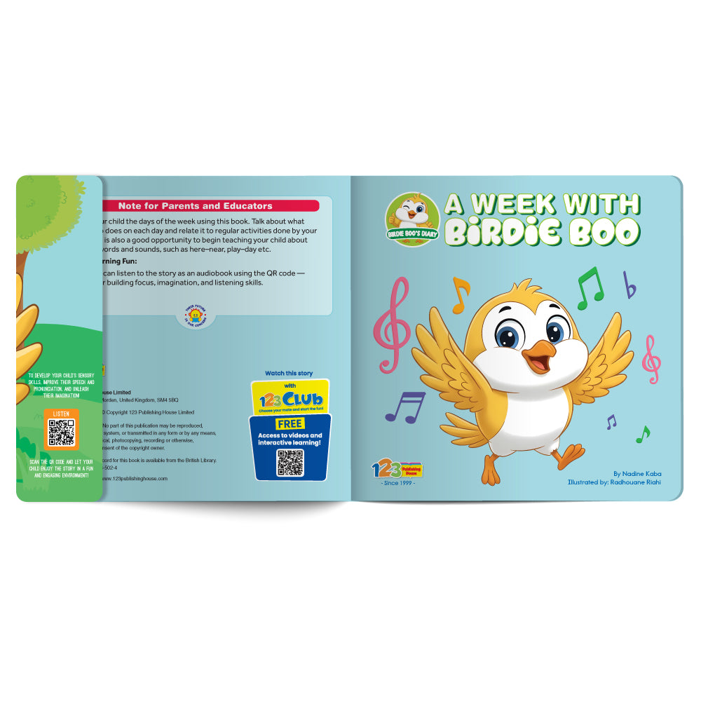 Open book with a cartoon penguin character on a blue background
