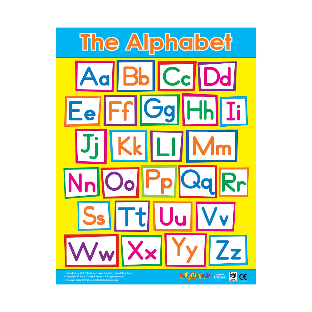 This is an alphabet chart or a set of alphabet bulletin board letters. It displays all 26 letters of the English alphabet, both in uppercase and lowercase form. These types of charts are commonly used in educational settings, such as classrooms or homes, to help children learn the alphabet and recognize letters