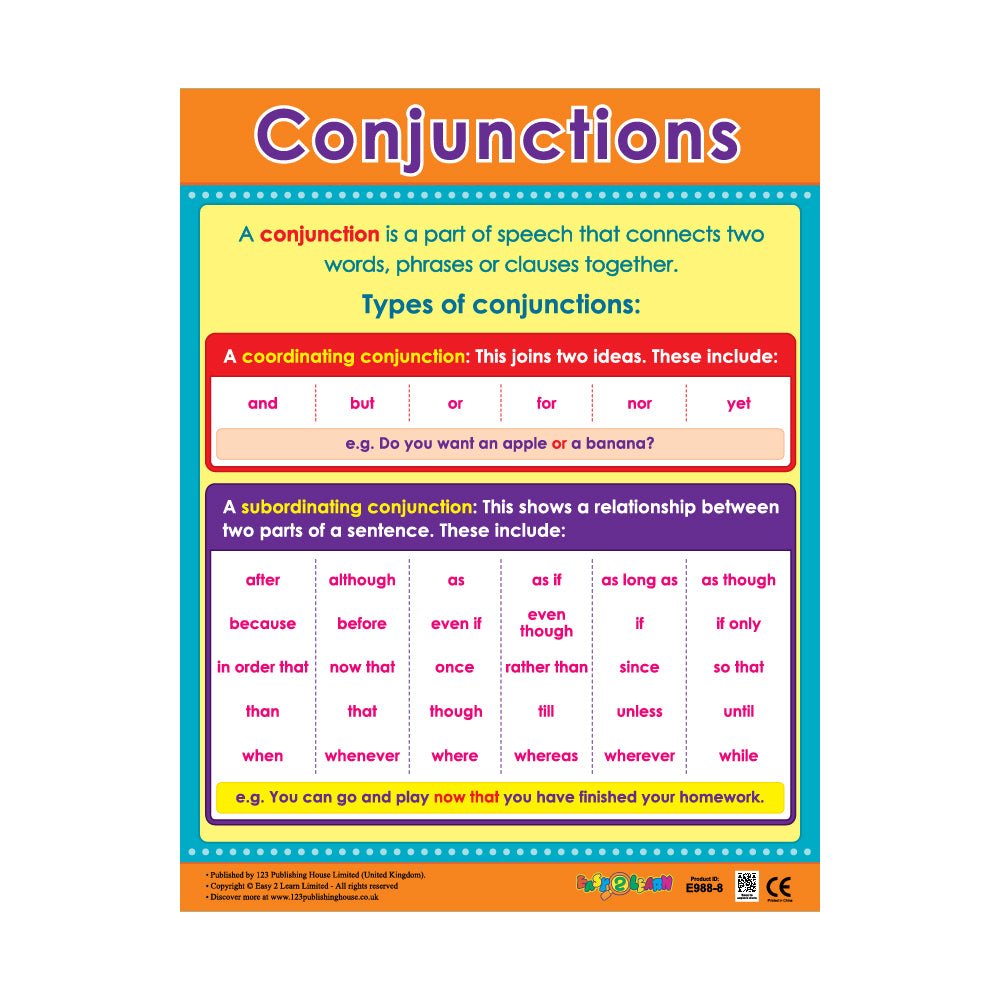 Conjunctions - Wall Chart in English