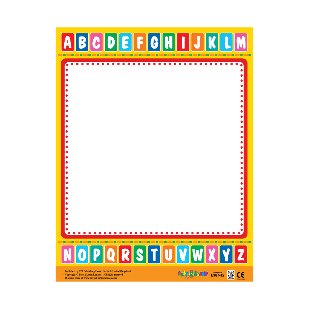 This is an Alphabet Write-on Chart, designed for educational purposes, particularly for children.