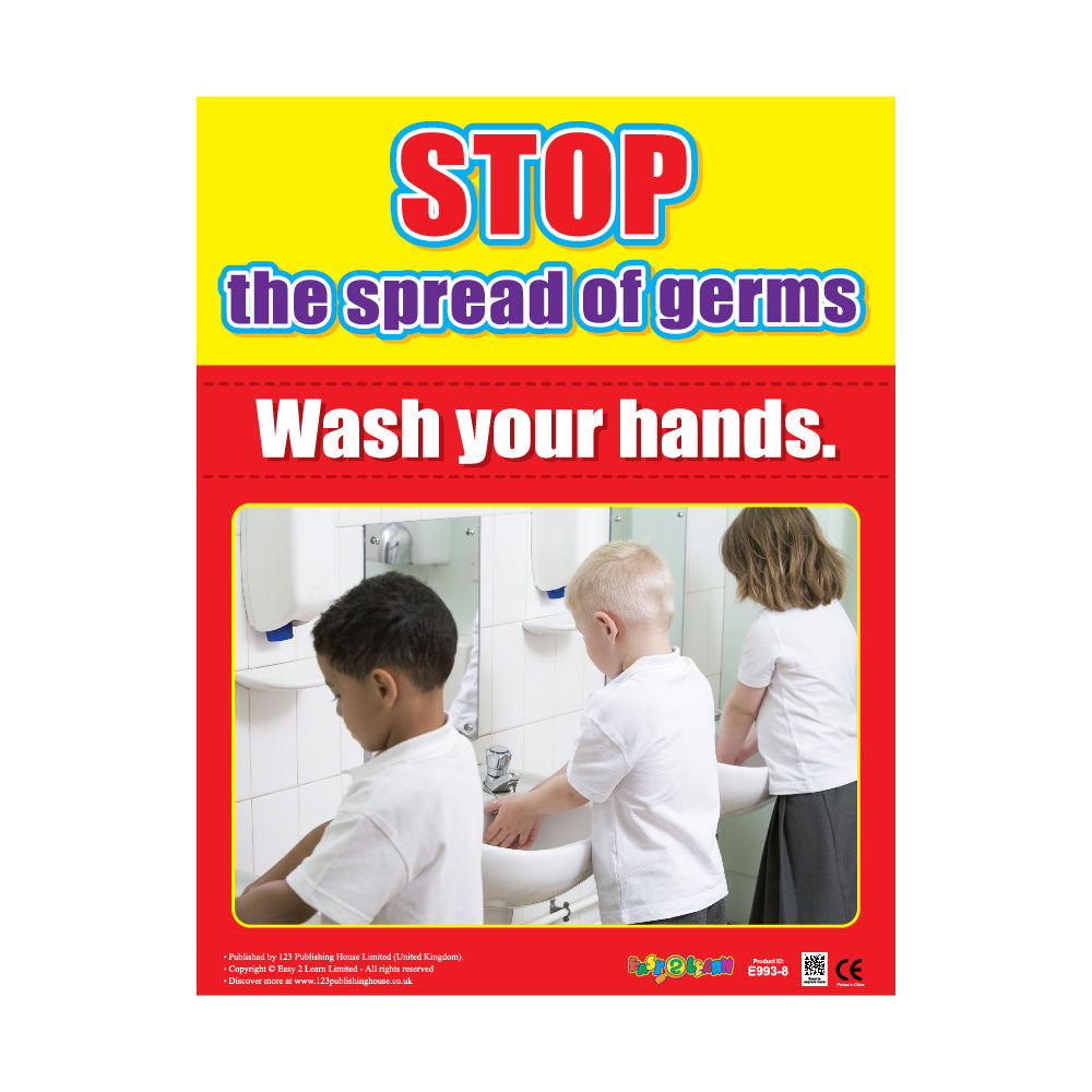 This is a handwashing poster designed to promote hygiene and discourage the spread of germs, especially among children