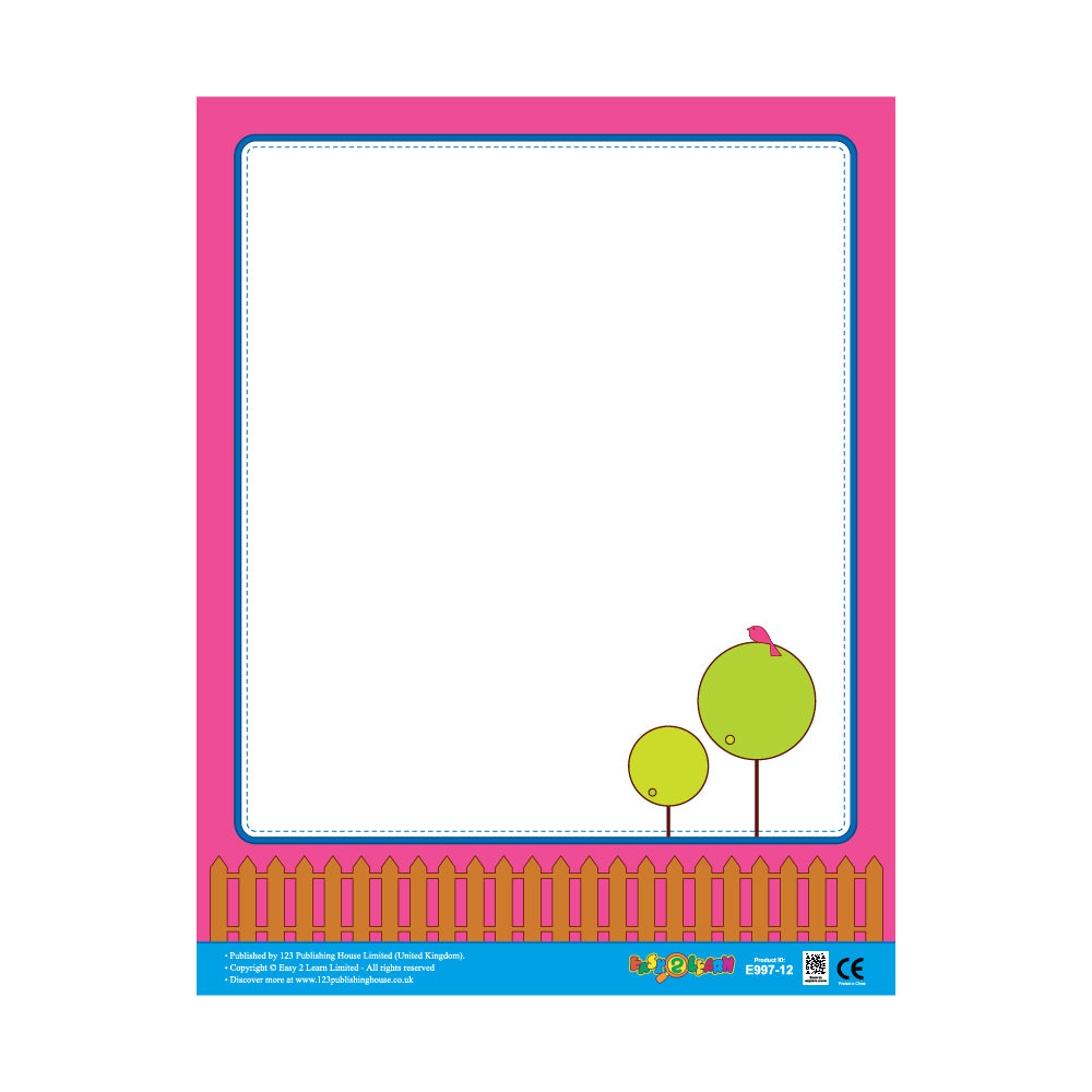 A colorful write-on chart with a fence and trees illustration, designed for creative children's activities.